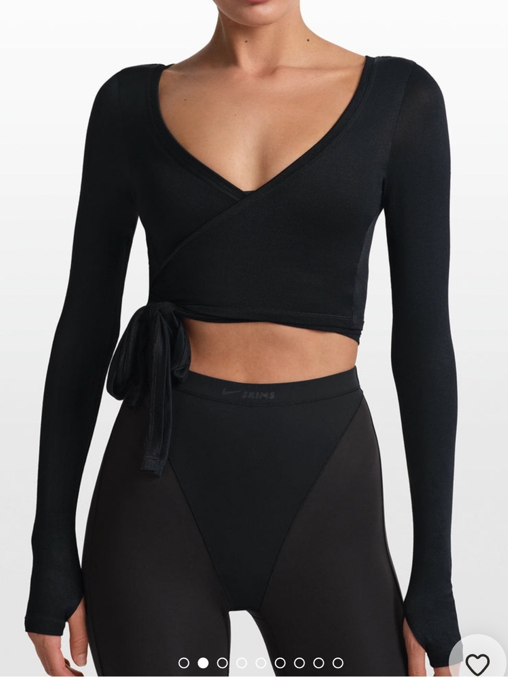 NIKESKIMS STRETCH KNIT WRAP LONG SLEEVE CROPPED TOP